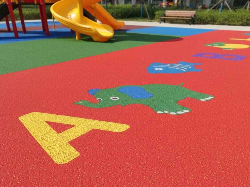 installer troweling rubber granules close up